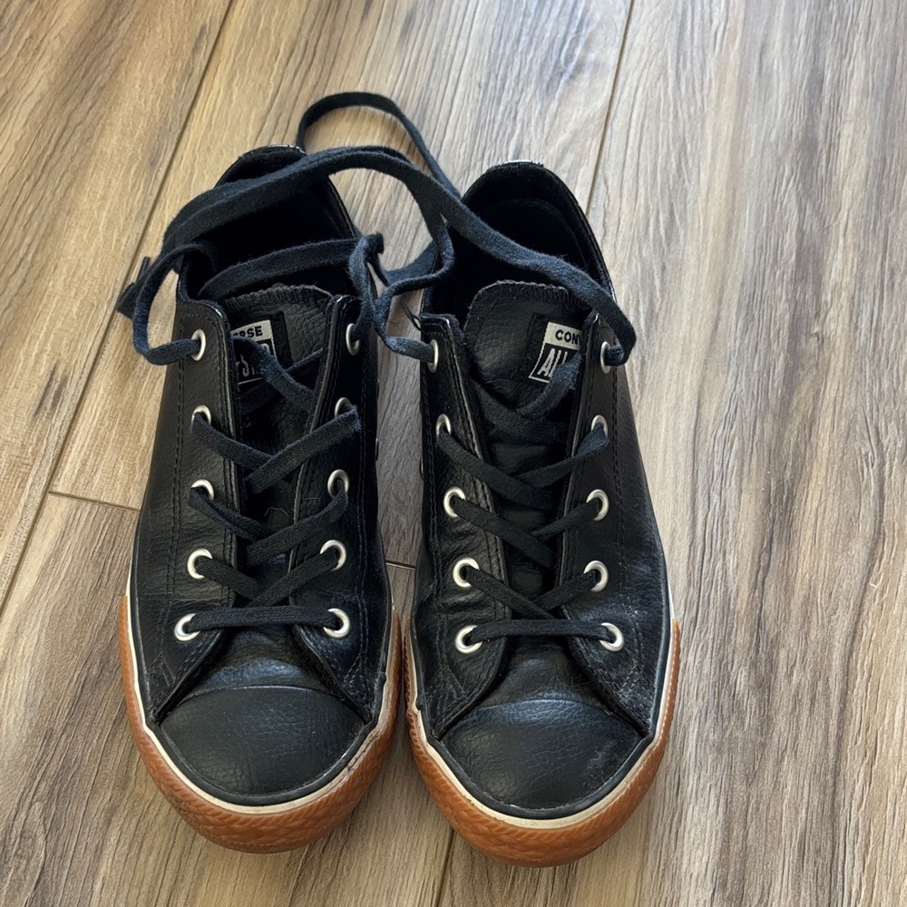 Converse Black Leather Sneakers with Brown Sole